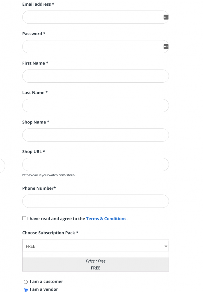 Value Your Watch registration form